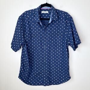 Tommy Bahama Men's Large Red White and Beach Short-Sleeve Navy Woven Shirt